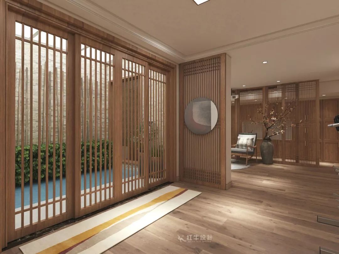 南京大華錦繡時(shí)代160㎡中式風(fēng)格--健身房+家庭影院，這才是向往的生活！03負(fù)一樓設(shè)計(jì)_柵欄式隔斷