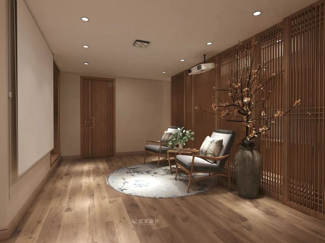 南京大華錦繡時(shí)代160㎡中式風(fēng)格--健身房+家庭影院，這才是向往的生活！05負(fù)一樓設(shè)計(jì)_家庭影院落地花瓶