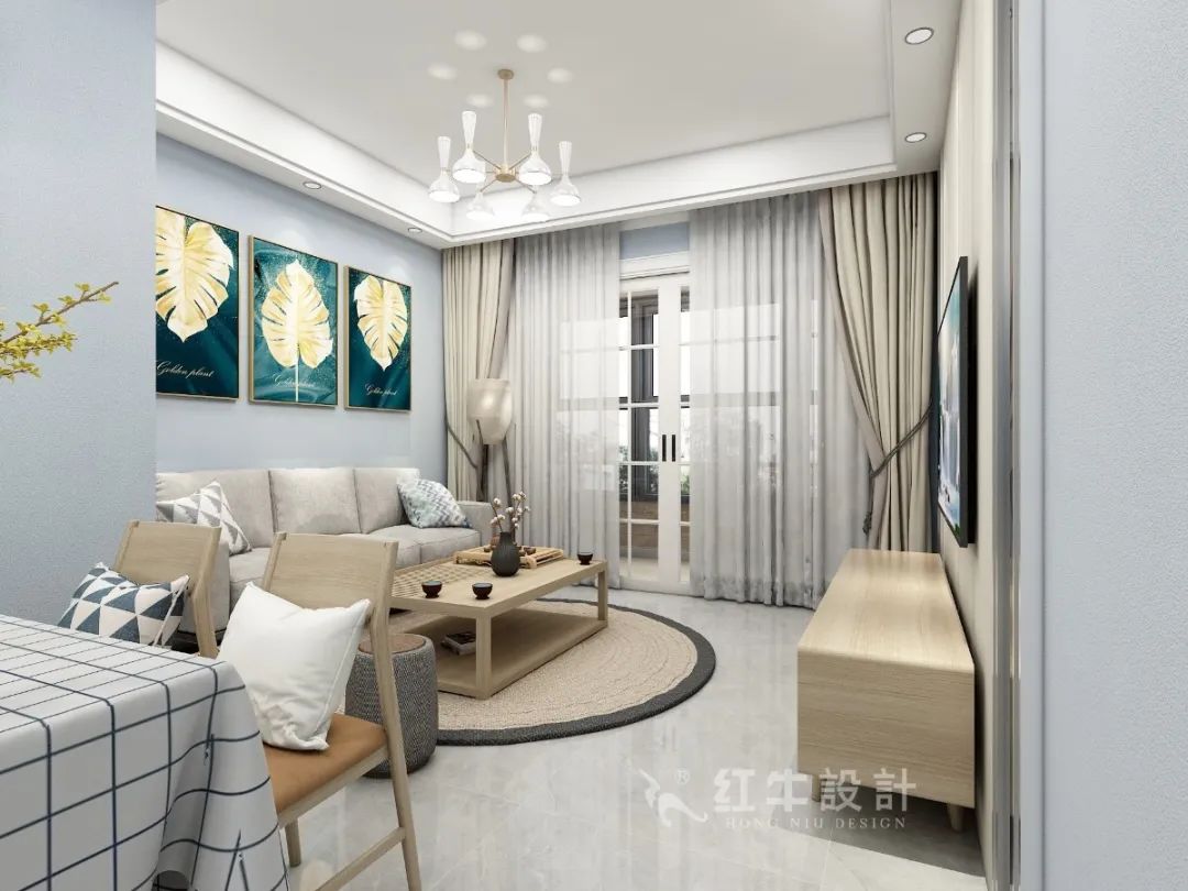 孟憲濤_紅牛設(shè)計(jì)--中垠紫金官邸109㎡（D戶型）現(xiàn)代北歐04效果圖欣賞_客廳