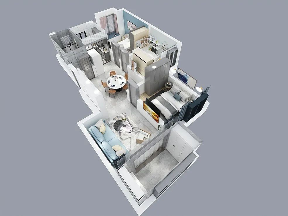 朱明琪_禧和苑89㎡北歐風(fēng)格--經(jīng)典小三房設(shè)計(jì)04戶(hù)型圖_立體設(shè)計(jì)圖