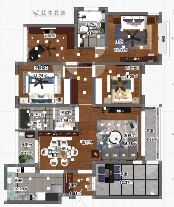 郭志成_鐘鼎山莊17-501-150㎡-新中式風格_平面彩圖+logo