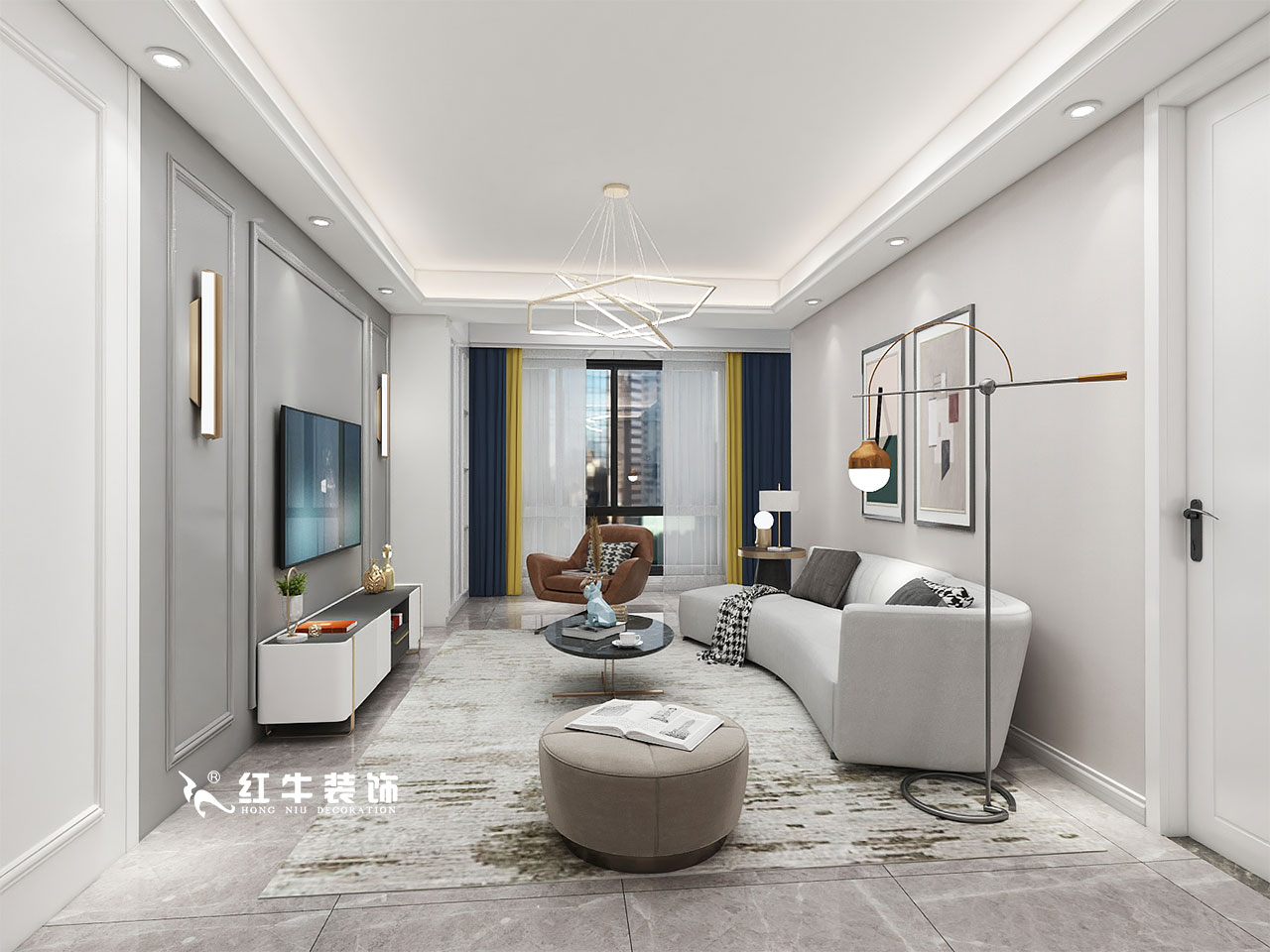 顧娟_金地都會意境118㎡現(xiàn)代風(fēng)格--弧形沙發(fā)設(shè)計，獨特有創(chuàng)意！01客廳