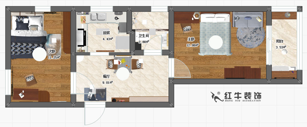馬府新村19-301-60㎡-簡約風(fēng)格_彩平面