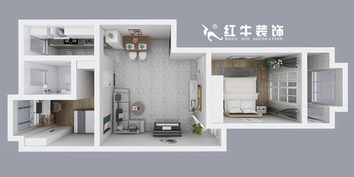 魏明花_一品嘉園2-305-76㎡-簡約風(fēng)格_2室1廳1衛(wèi)_成品家￥117416→00鳥瞰圖