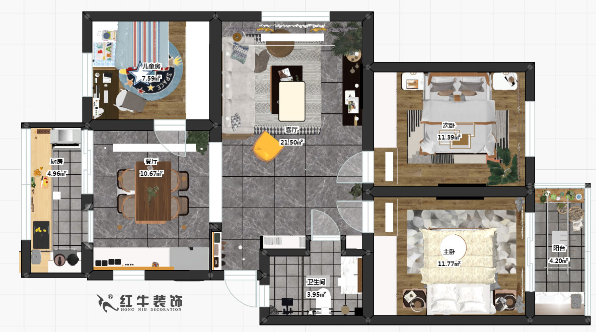 魏明花_南農(nóng)大72-101-95㎡-北歐風(fēng)格_3室2廳1衛(wèi)_成品家￥142000_全包14萬(wàn)00彩平圖
