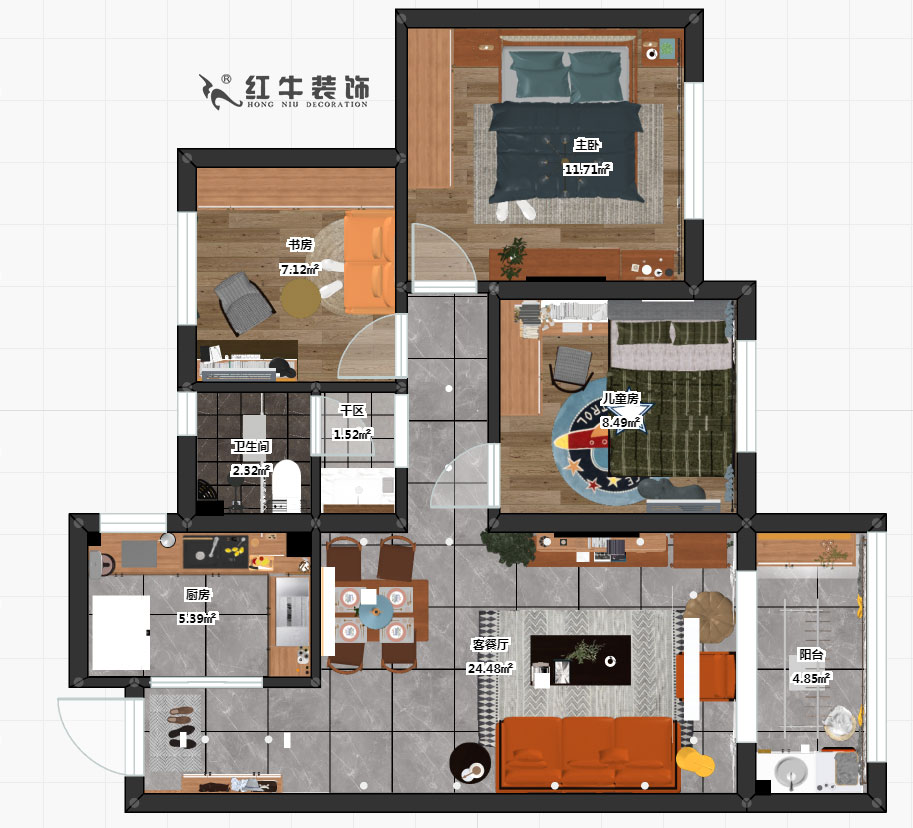 仇美蓉_石埠灣秋山苑3-1-1002-81㎡-現(xiàn)代風格_3室1廳1衛(wèi)_成品家￥100379→00彩平圖