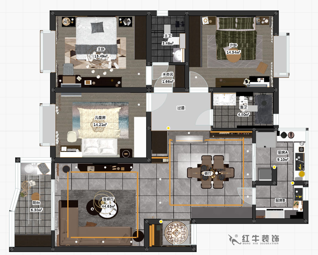 郭志成_楓丹白露24-202-130㎡-輕奢簡美風(fēng)格_3室2廳2衛(wèi)（老房裝修）_定制家￥201600_00_03彩平圖