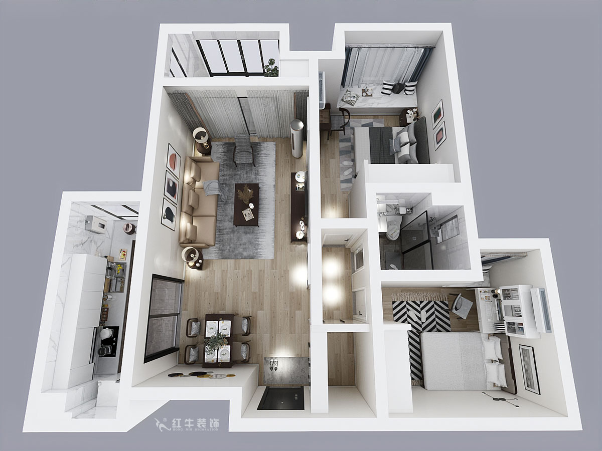 魏明花_鳳凰熙岸一期5-1-402-99㎡-現(xiàn)代風(fēng)格_2室2廳2衛(wèi)（二手房重新裝修-）_定制家￥150550_全包15