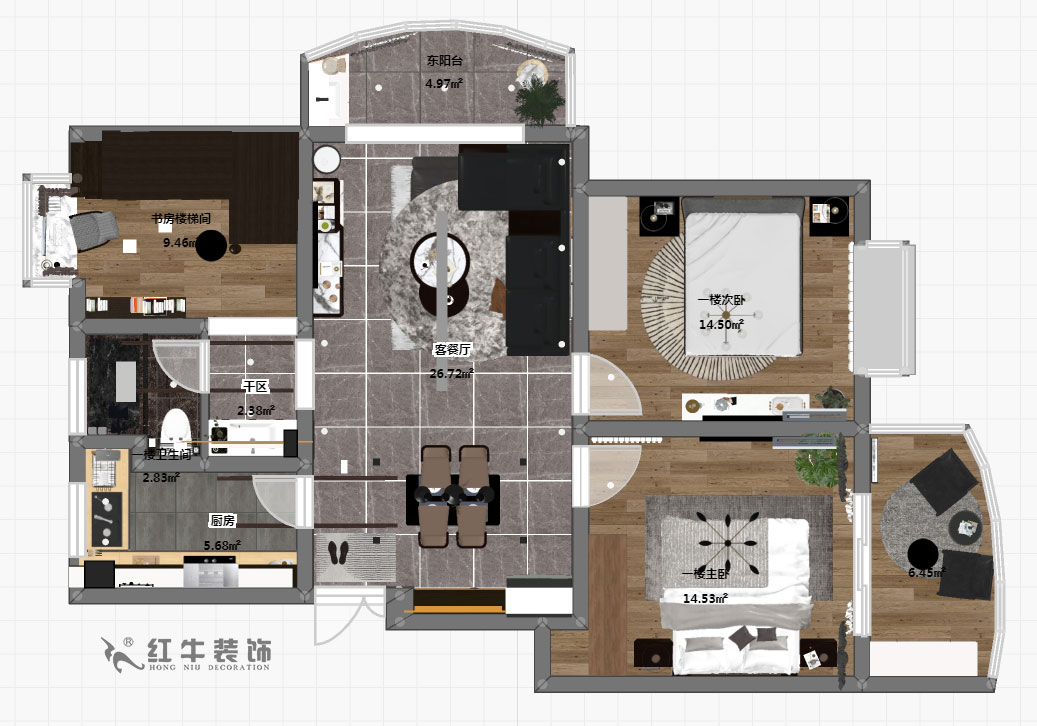 郭志成_墨香山莊25-1101-197㎡-輕奢簡美風(fēng)格_5室3廳2衛(wèi)（老房裝修）_定制家￥260180_全包26萬00_05一樓彩平圖