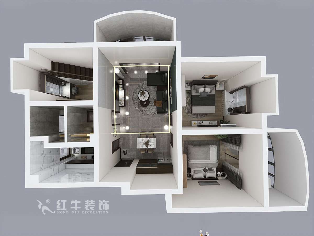 郭志成_墨香山莊25-1101-197㎡-輕奢簡美風(fēng)格_5室3廳2衛(wèi)（老房裝修）_定制家￥260180_全包26萬00_07鳥瞰圖1樓