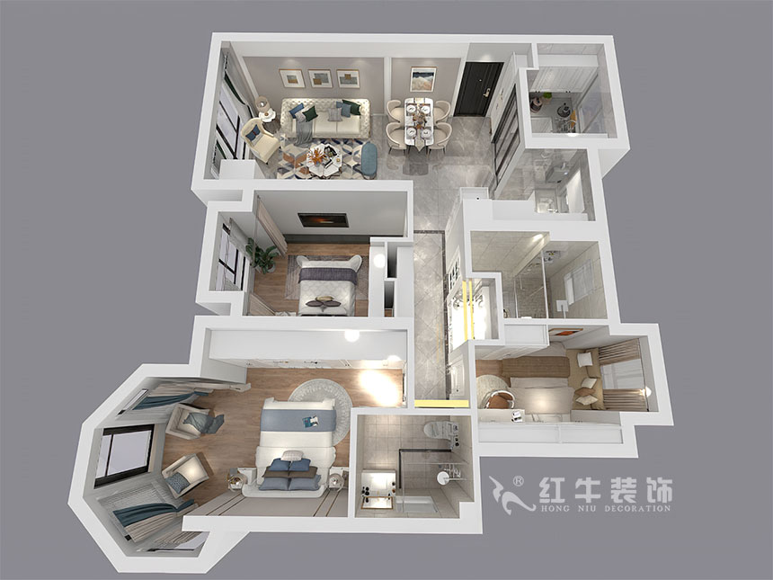 蔣琛_中南世紀(jì)雅苑6-801-105㎡-簡(jiǎn)歐輕奢風(fēng)格_3室2廳2衛(wèi)（二手房裝修）_定制家￥176971_全包15萬00_04鳥瞰圖