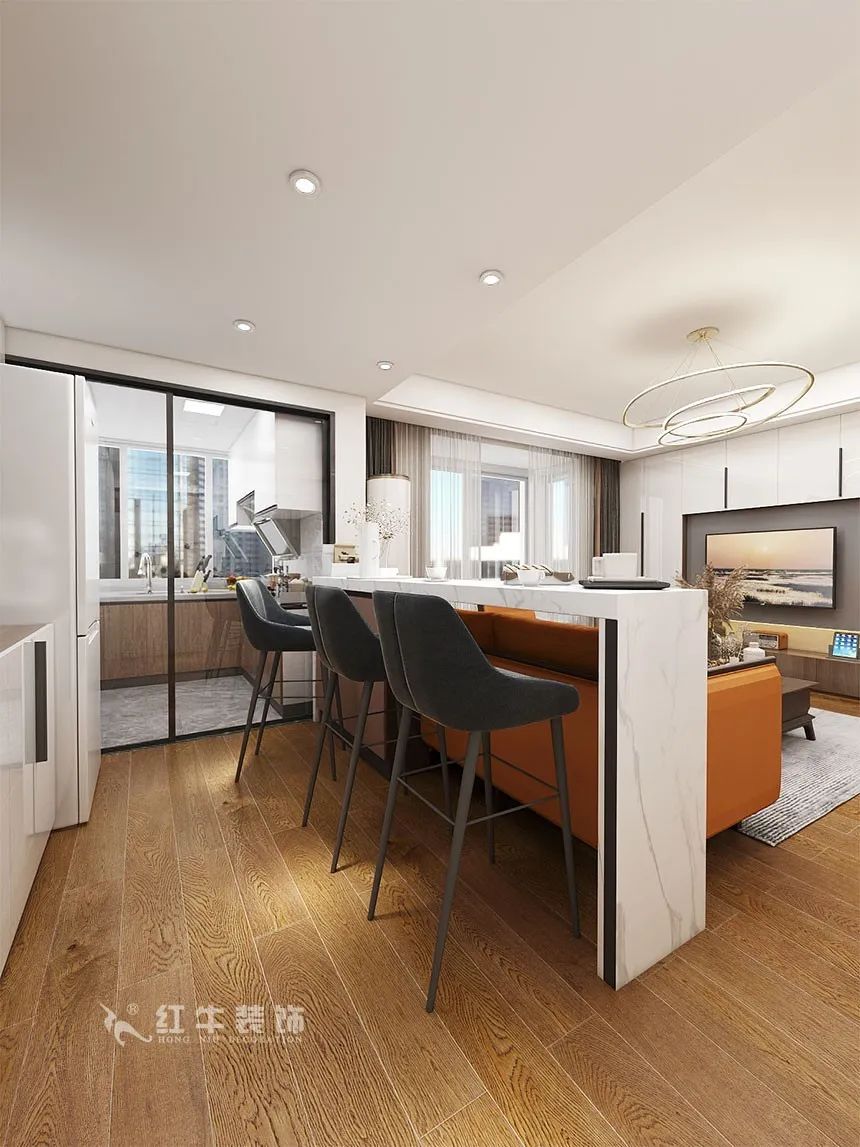 沙發(fā)不要靠墻，這樣設(shè)計才夠別致?。櫨阓東城水岸115㎡現(xiàn)代風(fēng)格_3室2廳1衛(wèi)_舊房裝修_全包17萬）06