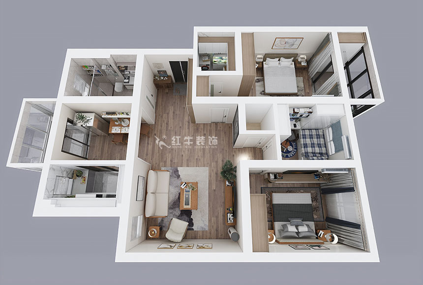 蔣琛_時(shí)代雅居21-502-130㎡-現(xiàn)代簡(jiǎn)約風(fēng)格_3室2廳2衛(wèi)（老房裝修）_定制家￥150011_全包15萬(wàn)00_04鳥瞰圖