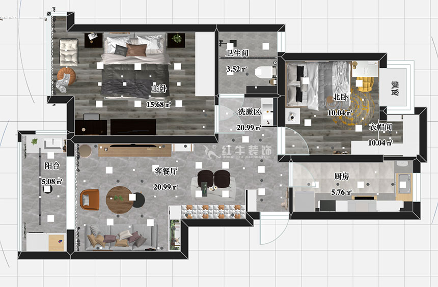張智猿_紫金明珠5-2-304-82㎡-現(xiàn)代簡約風格_2室2廳1衛(wèi)（老房裝修）_成品家￥127797_全包12