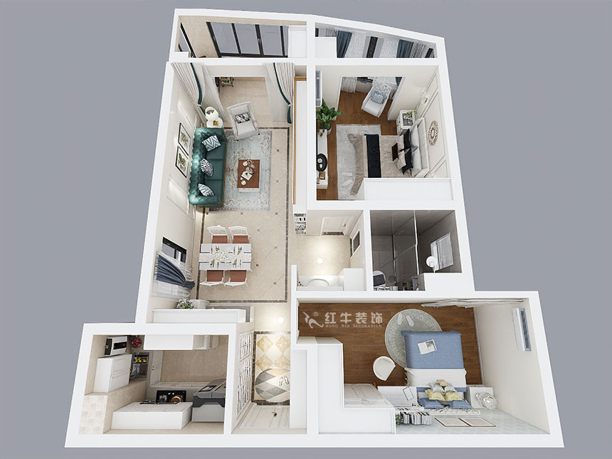 熊皓宇_海德衛(wèi)城2-3-2202-100㎡-簡(jiǎn)約歐式風(fēng)格_2室2廳1衛(wèi)（老房翻新）_成品家￥144000_全包14萬00_04鳥瞰圖