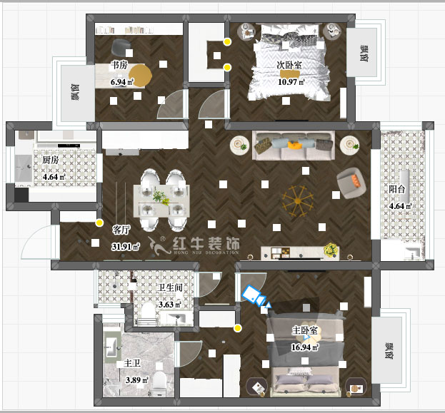 陸利民_萬(wàn)科金域藍(lán)灣15-1606-117㎡-美式風(fēng)格_2室2廳2衛(wèi)（舊房改造）_成品家￥195800_全包19萬(wàn)00_03彩平圖