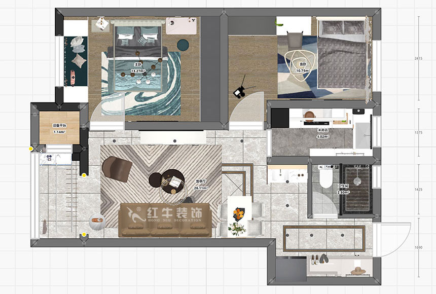 朱明琪_紫楊佳園24-3-910-87㎡-現(xiàn)代簡約風(fēng)格_2室2廳1衛(wèi)（新房裝修）_成品家￥120000_全包10萬00_03彩平圖