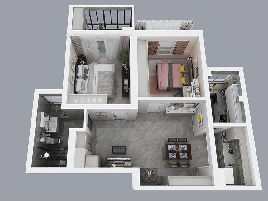 熊皓宇｜世茂濱江新城3-1-2102-90㎡-現(xiàn)代簡(jiǎn)約風(fēng)格｜2室2廳1衛(wèi)｜老房翻新｜成品家￥148100｜全包12萬(wàn)｜00_04鳥(niǎo)瞰圖