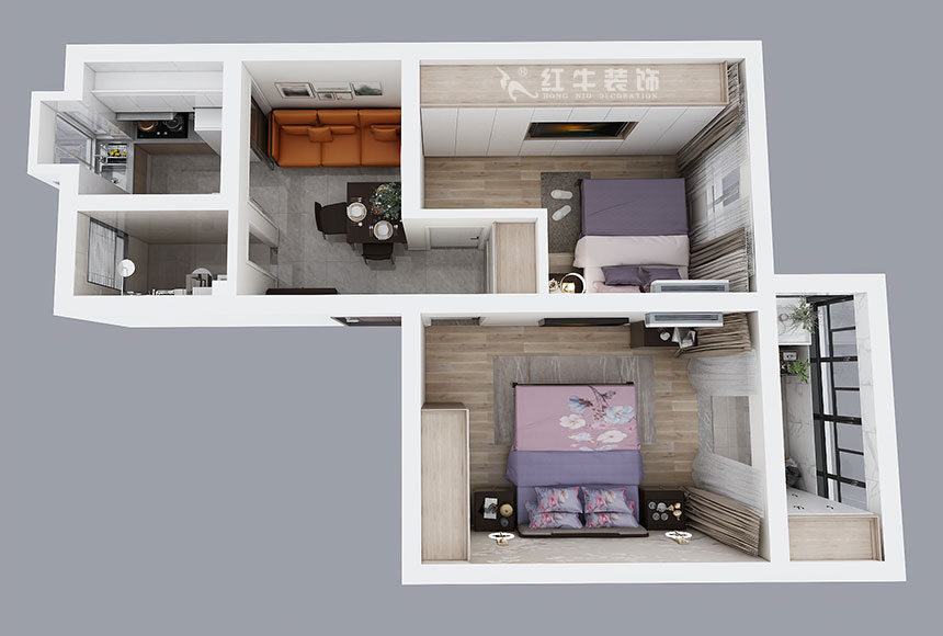 朱明琪｜龍?bào)粗新?84-202-56㎡-現(xiàn)代風(fēng)格｜2室1廳1衛(wèi)｜老房裝修｜定制家￥85969｜全包9萬｜00_04鳥瞰圖