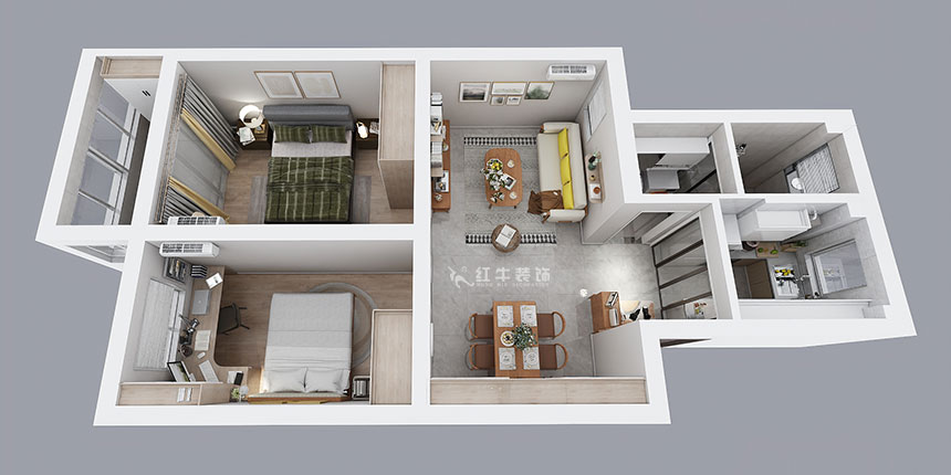 孟憲濤｜雨花村12-606-70㎡-現(xiàn)代風(fēng)格｜2室1廳1衛(wèi)｜二手房裝修｜成品家￥91000｜全包9萬(wàn)｜00_04鳥瞰圖