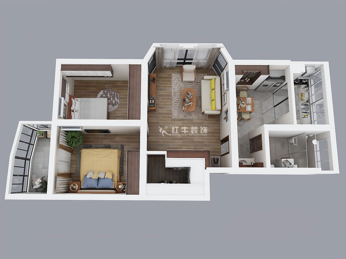 朱彥｜龍蟠花苑2-5-302-86㎡-簡約風(fēng)格｜3室2廳1衛(wèi)｜老房裝修｜定制家￥97500｜全包10萬｜00_04鳥瞰圖