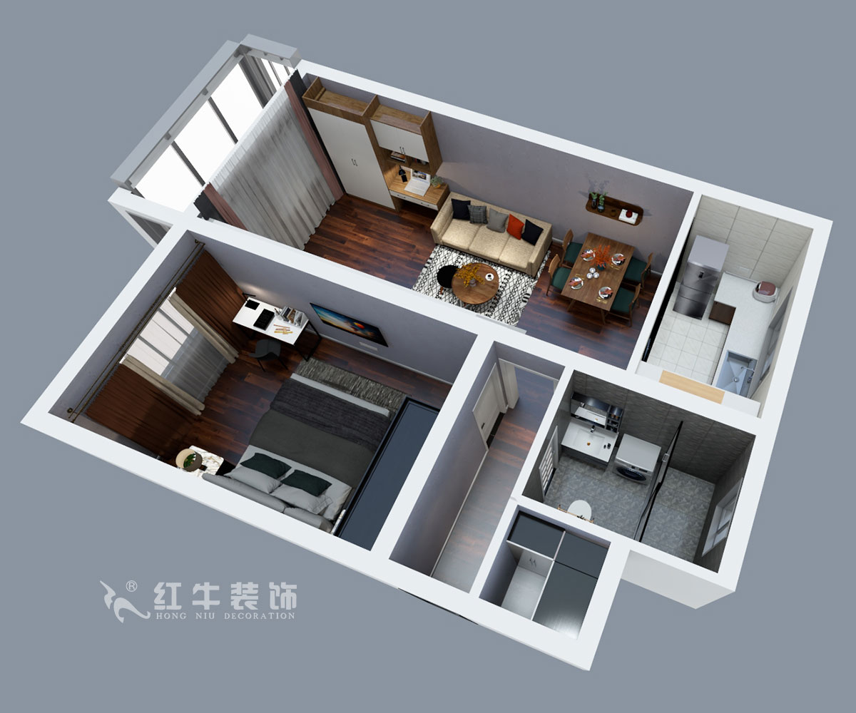 劉曉芳｜長白街2號1-506-64㎡-現(xiàn)代風格｜2室2廳1衛(wèi)｜老房裝修｜定制家￥105600｜全包10