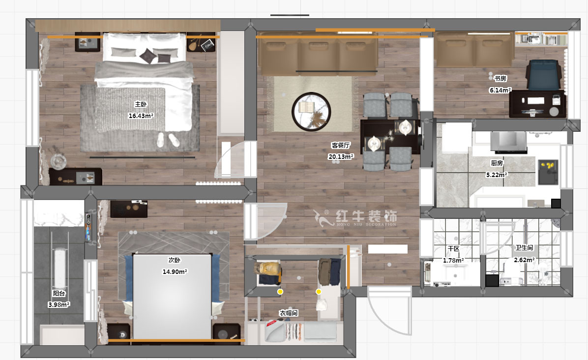 孟憲濤｜苜蓿園大街238號(hào)4-3-706-88㎡-簡(jiǎn)約風(fēng)格｜3室1廳1衛(wèi)｜老房裝修｜定制家￥135121｜全包14萬｜00_03彩平圖