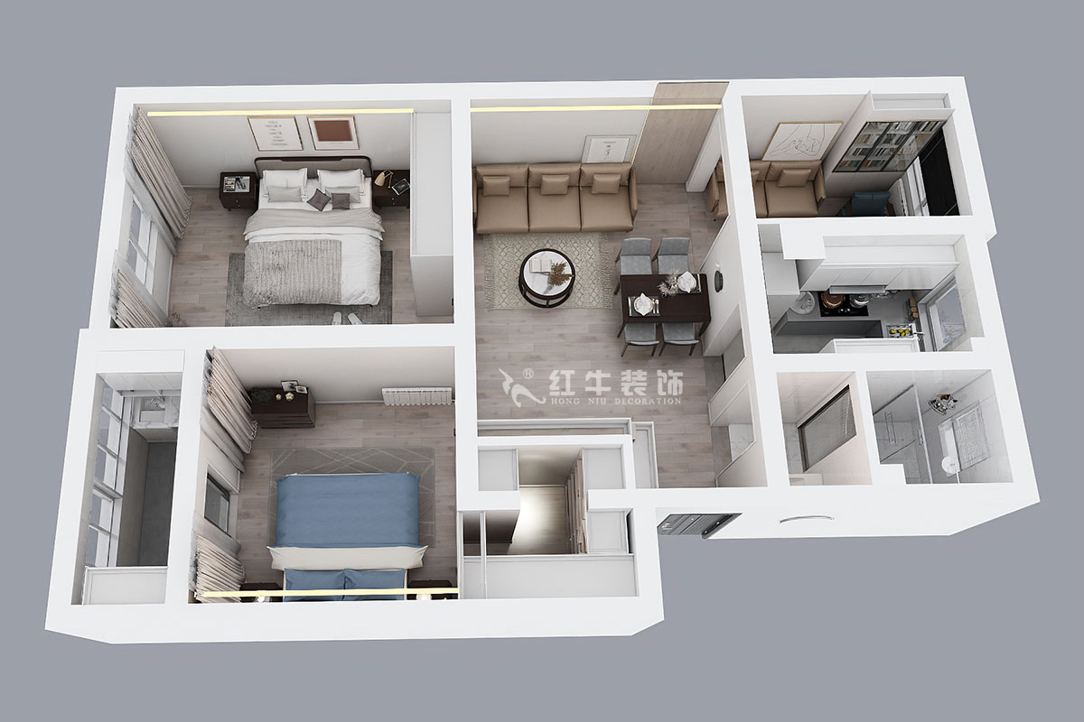 孟憲濤｜苜蓿園大街238號(hào)4-3-706-88㎡-簡(jiǎn)約風(fēng)格｜3室1廳1衛(wèi)｜老房裝修｜定制家￥135121｜全包14萬｜00_04鳥瞰圖