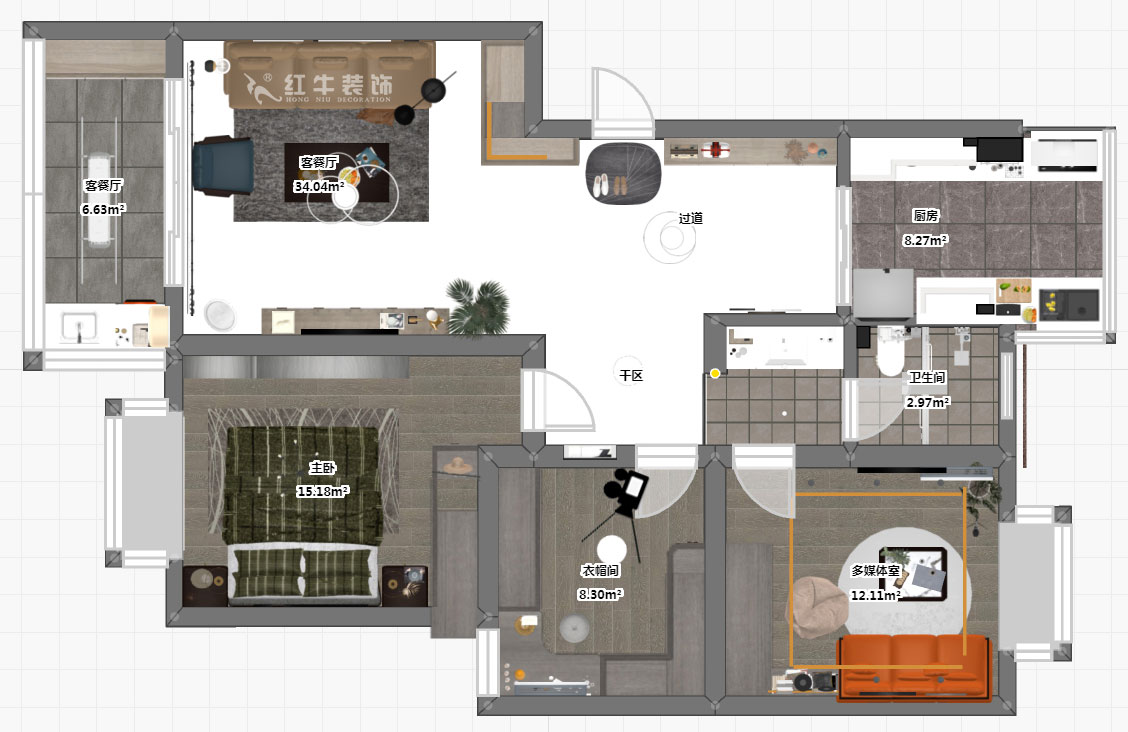 蔣?。趟铺?-3-401-106㎡-現(xiàn)代簡約風(fēng)格｜3室2廳1衛(wèi)｜新房裝修｜成品家￥152999｜全包15萬｜00_03彩平圖
