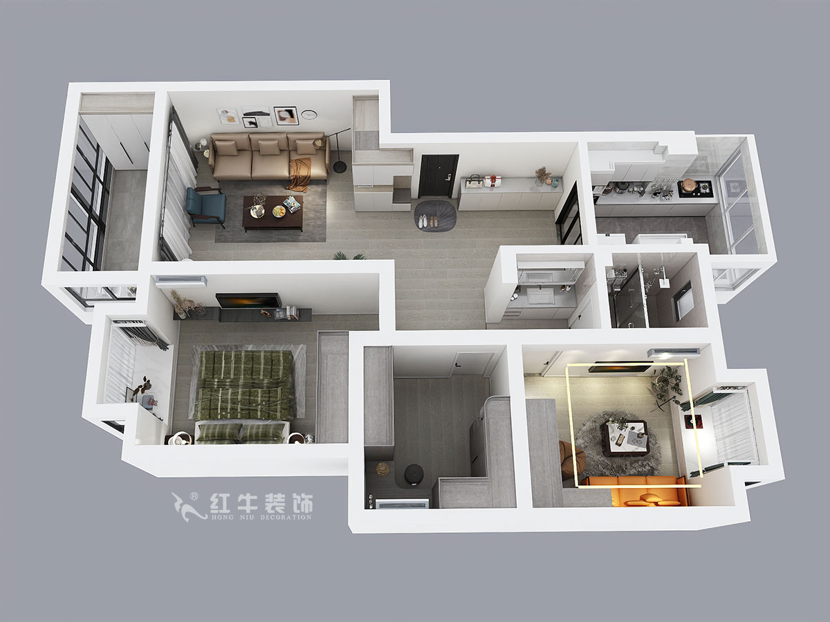 蔣琛｜碧水云天9-3-401-106㎡-現(xiàn)代簡約風(fēng)格｜3室2廳1衛(wèi)｜新房裝修｜成品家￥152999｜全包15萬｜00_04鳥瞰圖