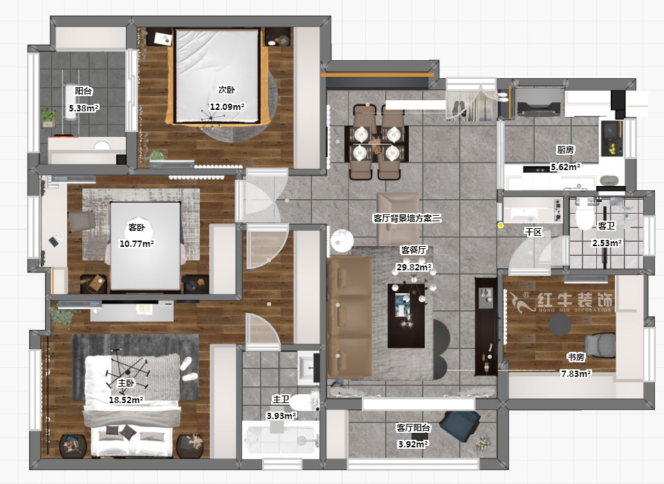 蔣?。试娙f都玲瓏樾11-601-120㎡-現(xiàn)代簡約風(fēng)格｜4室2廳2衛(wèi)｜新房裝修｜定制家￥160129｜全包17萬｜00_03彩平圖