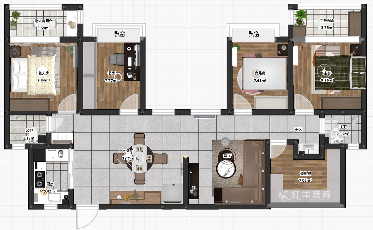 吳波｜楓霞雅苑9-203-131㎡-現(xiàn)代風(fēng)格｜4室2廳2衛(wèi)｜新房裝修｜定制家￥126398｜全包13萬｜00_03彩平圖
