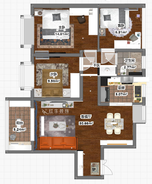 顧娟｜榮盛雋峰18-2404-102㎡-現(xiàn)代風格｜3室2廳1衛(wèi)｜新房裝修｜定制家￥139500｜全包13萬｜00_03彩平圖