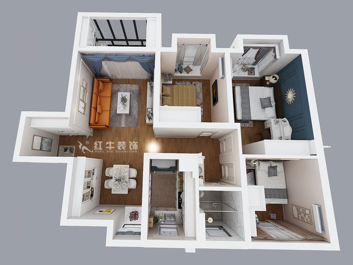 顧娟｜榮盛雋峰18-2404-102㎡-現(xiàn)代風格｜3室2廳1衛(wèi)｜新房裝修｜定制家￥139500｜全包13萬｜00_04鳥瞰圖