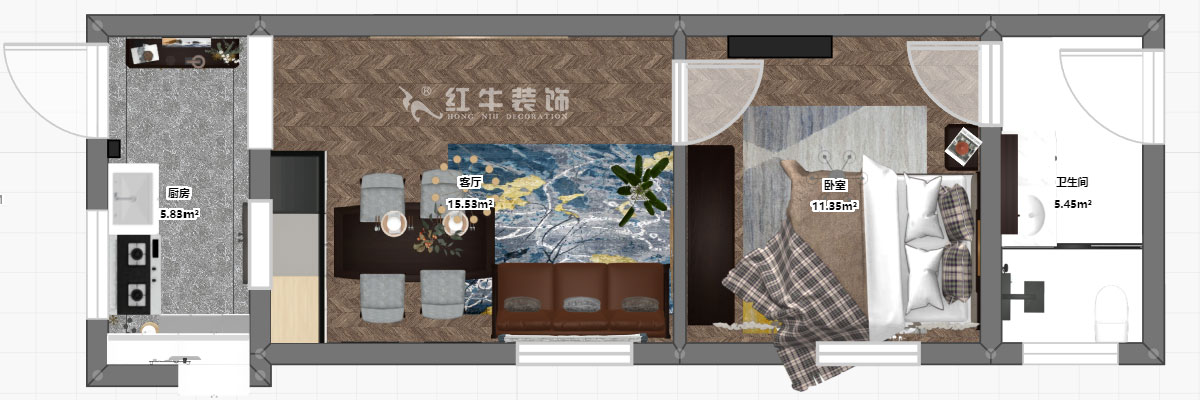 朱明琪｜文昌宮6-101-45㎡-現(xiàn)代簡約風(fēng)格｜1室1廳1衛(wèi)｜老房裝修｜定制家￥84206｜全包9萬｜00_03彩平圖