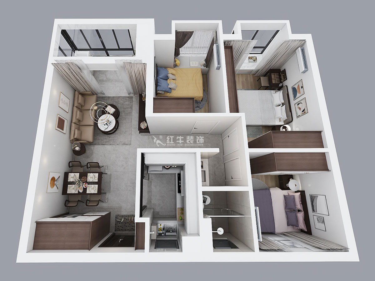 朱明琪｜仙林國(guó)際J-1802-95㎡-現(xiàn)代簡(jiǎn)約風(fēng)格｜3室2廳1衛(wèi)｜新房裝修｜成品家￥131929｜全包13萬(wàn)｜00_04鳥瞰圖