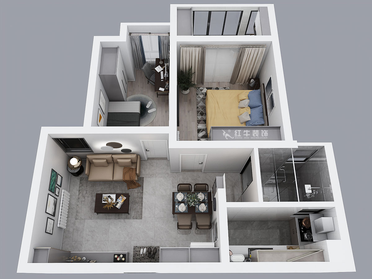 張桐瑋｜龍蟠和園1-1804-64㎡-現(xiàn)代簡約風格｜2室1廳1衛(wèi)｜新房裝修｜定制家￥87700｜全包10萬｜00_04鳥瞰圖