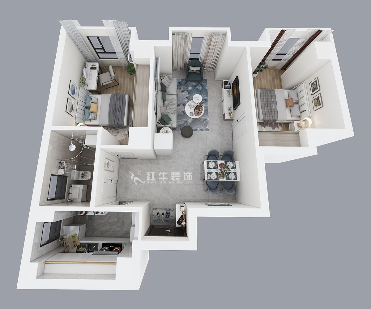 孟憲濤｜明發(fā)城市廣場(chǎng)22-803-78㎡-簡(jiǎn)約風(fēng)格｜2室1廳1衛(wèi)｜商用房裝修｜定制家￥105000｜全包12萬(wàn)｜00_04鳥(niǎo)瞰圖