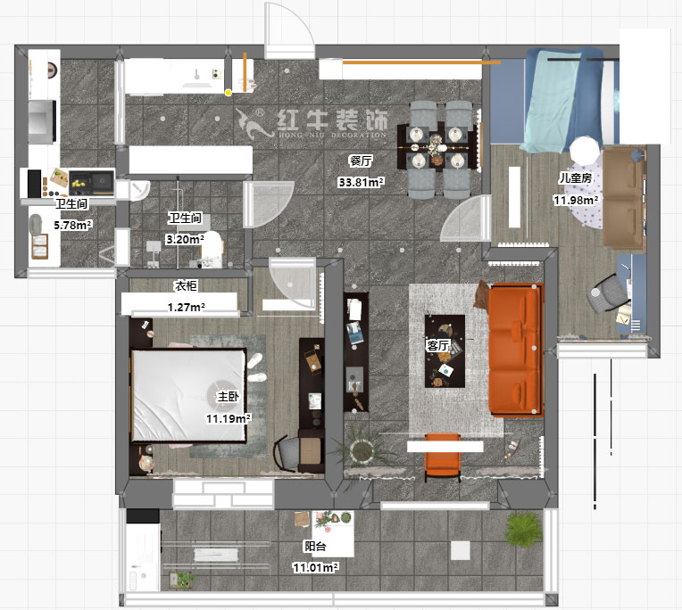 仇美蓉｜世茂外灘新城12-2-1702-97㎡-簡(jiǎn)約風(fēng)格｜2室2廳1衛(wèi)｜二手房裝修｜定制家￥120000｜全包12萬｜00_03彩平圖