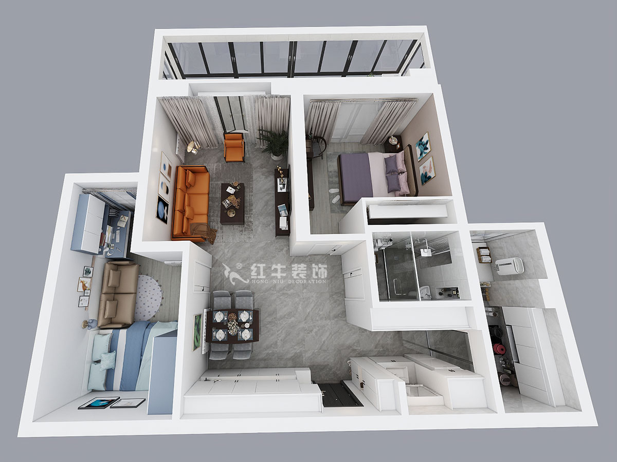 仇美蓉｜世茂外灘新城12-2-1702-97㎡-簡(jiǎn)約風(fēng)格｜2室2廳1衛(wèi)｜二手房裝修｜定制家￥120000｜全包12萬｜00_04鳥瞰圖