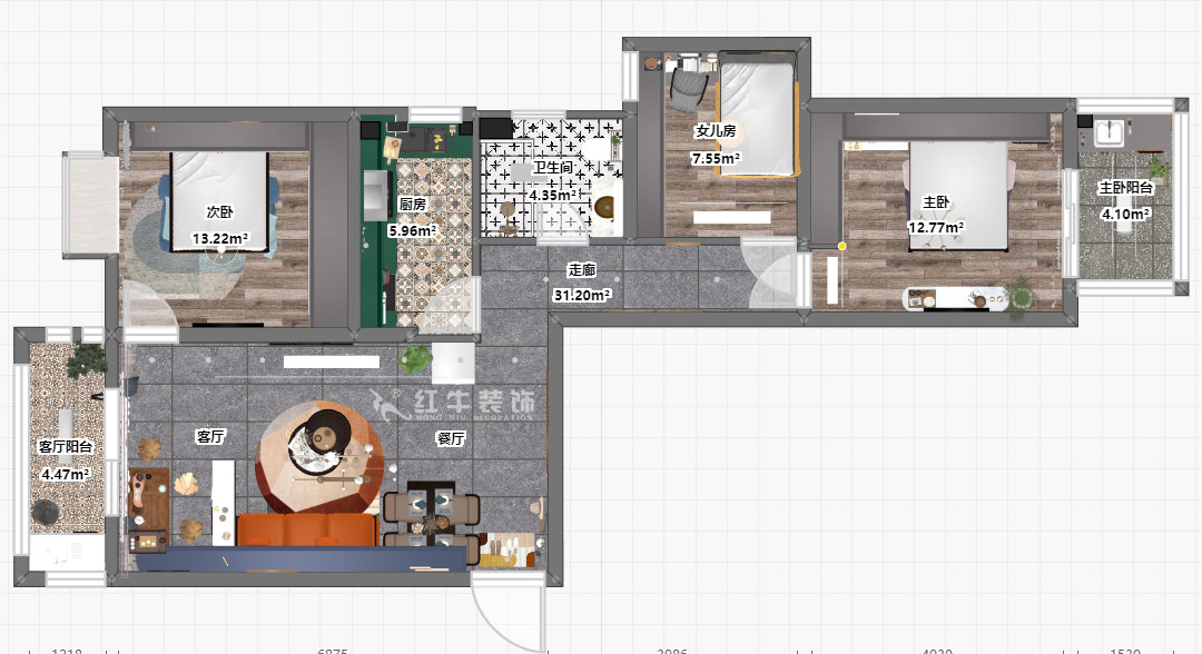 朱明琪｜御道嘉庭8-1105-109㎡-現(xiàn)代簡約風(fēng)格｜3室2廳1衛(wèi)｜新房裝修｜定制家￥155777｜全包15萬｜00_03平面彩圖