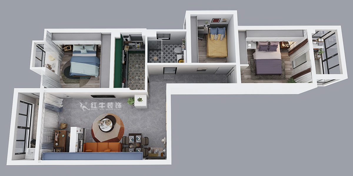 朱明琪｜御道嘉庭8-1105-109㎡-現(xiàn)代簡約風(fēng)格｜3室2廳1衛(wèi)｜新房裝修｜定制家￥155777｜全包15萬｜00_04鳥瞰圖