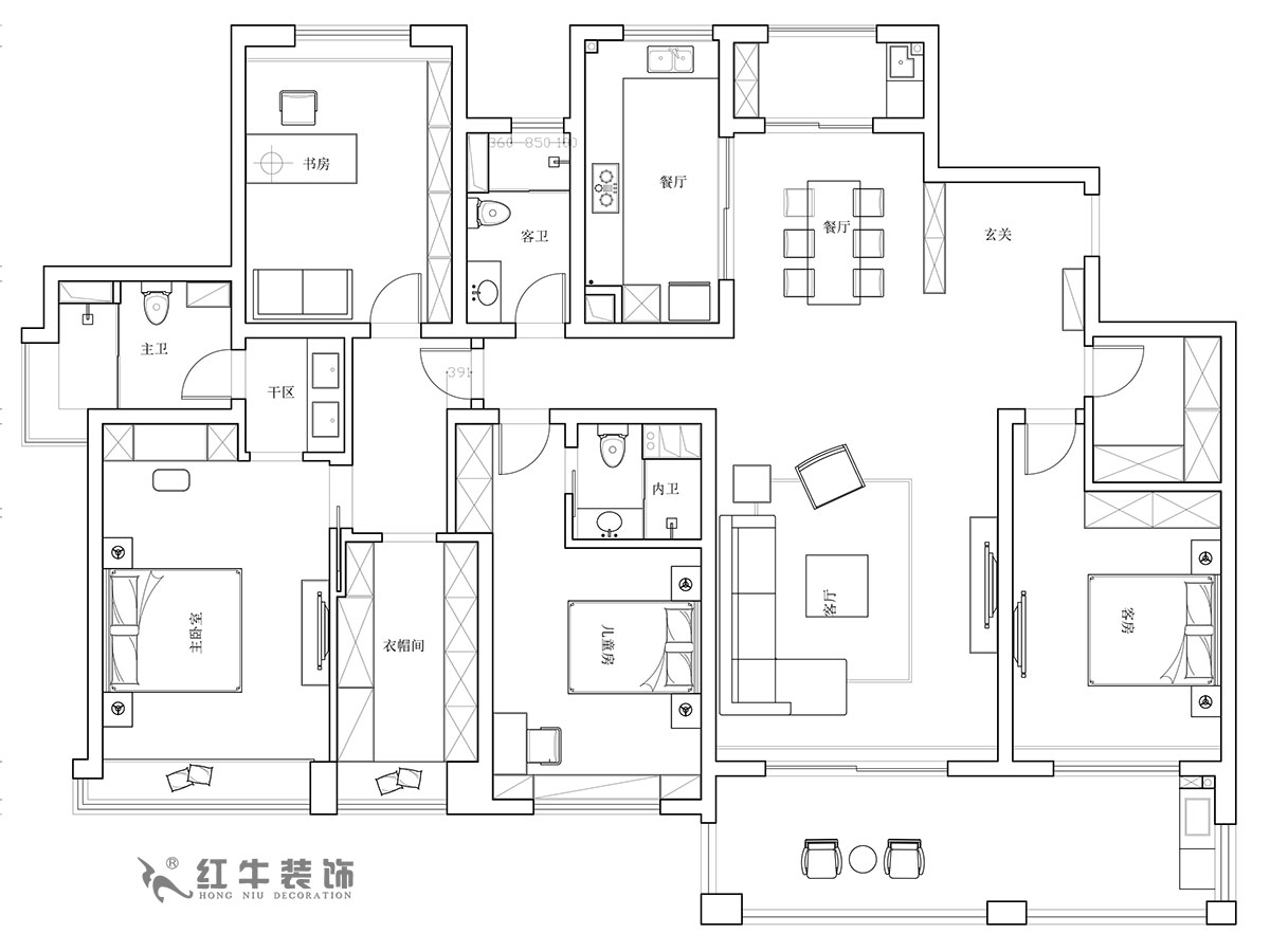 【實(shí)景案例】陸利民｜天瓏灣150-1603-240㎡-現(xiàn)代輕奢風(fēng)格｜4室2廳3衛(wèi)｜定制家￥338430｜全包40萬｜00_01平面布置圖