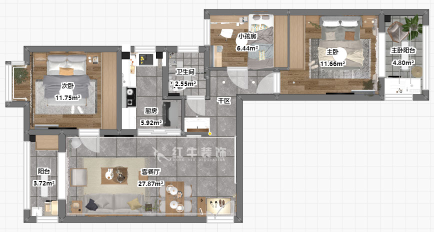 仇美蓉｜御道嘉庭1-1-801-90㎡-簡(jiǎn)約風(fēng)格｜2室2廳1衛(wèi)｜新房裝修｜定制家￥112797｜全包11萬(wàn)｜00_03彩平圖