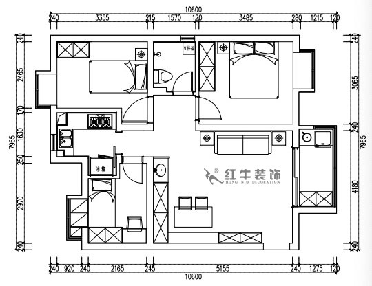 張桐瑋｜江雁依山郡23-901-76㎡-現(xiàn)代簡(jiǎn)約風(fēng)格｜3室1廳1衛(wèi)｜舊房改造｜定制家￥93180｜全包10萬(wàn)｜00_02平面方案布置圖