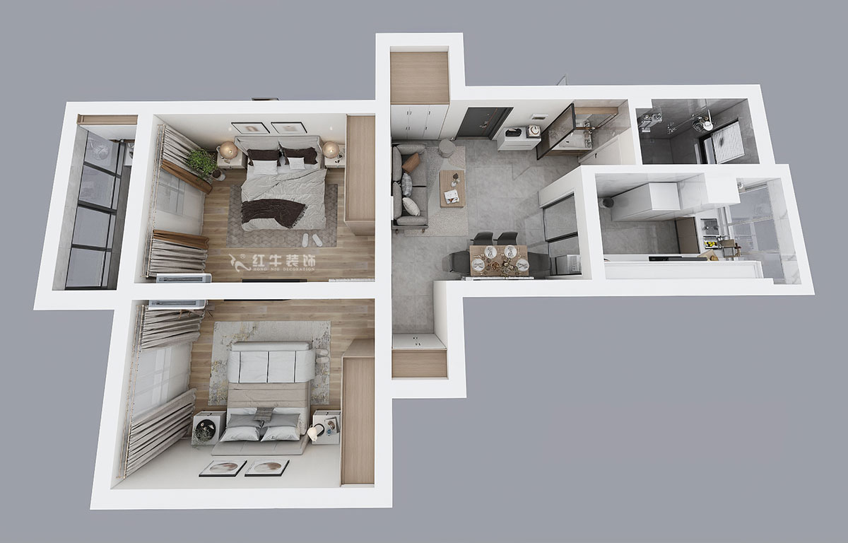 蔣琛｜安泰村21-401-80㎡-現(xiàn)代簡(jiǎn)約風(fēng)格｜2室1廳1衛(wèi)｜舊房裝修｜定制家￥126767｜全包12萬｜00_04鳥瞰圖