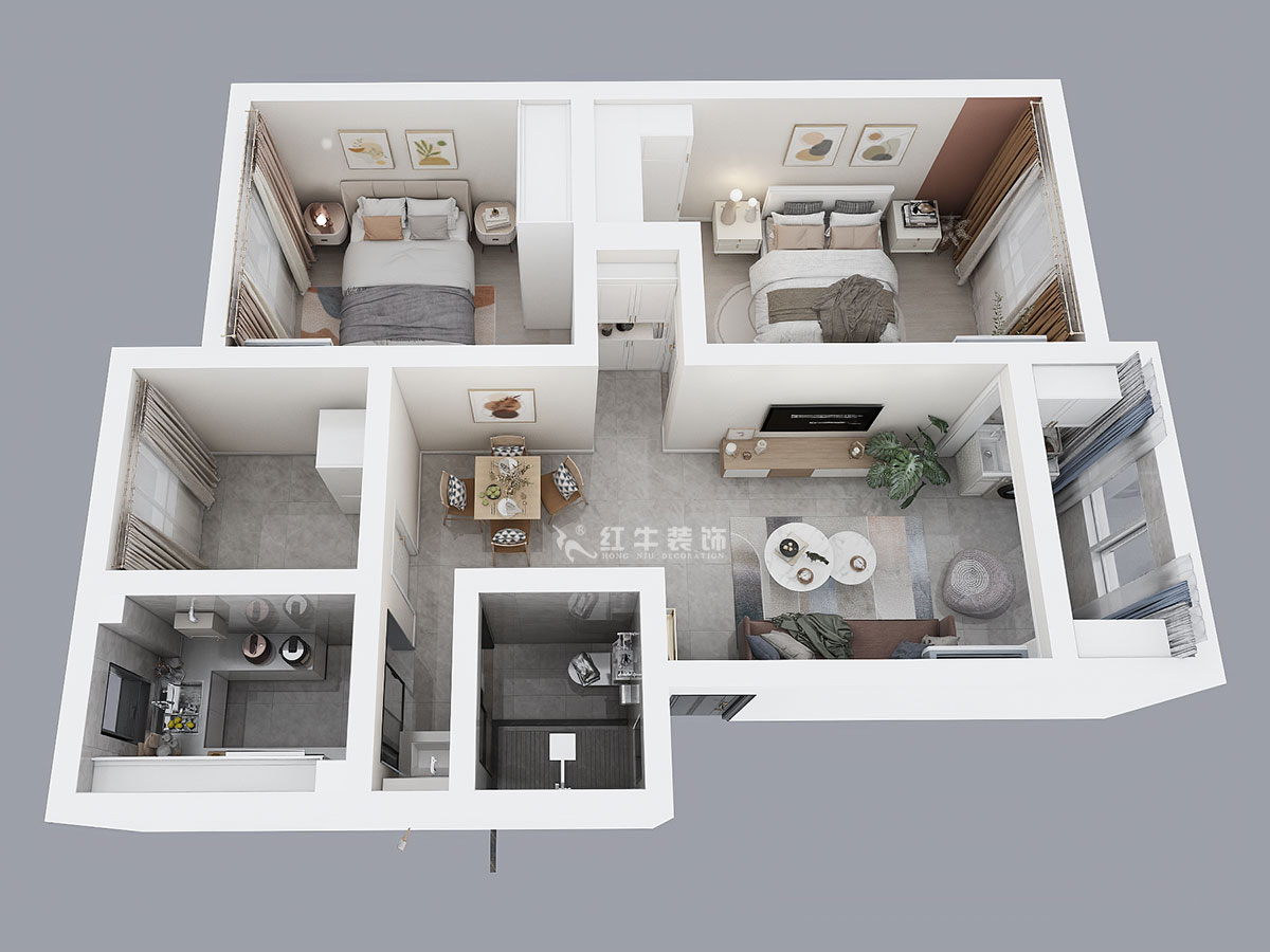 熊皓宇｜四方新村二村1-2-403-75㎡-現(xiàn)代風格｜3室1廳1衛(wèi)｜老房改造裝修｜定制家￥114000｜全包11萬｜00_04鳥瞰圖