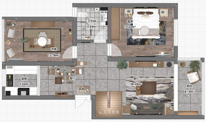 吳波｜錢塘望景20-2-505-140㎡-現(xiàn)代風格｜4室2廳2衛(wèi)｜舊房裝修｜定制家￥171024｜全包17