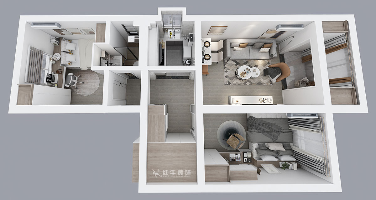 孟憲濤｜張府園小區(qū)20號202室-70㎡-簡約風(fēng)格｜2室1廳1衛(wèi)｜老房裝修｜定制家￥95000｜全包12萬｜00_04鳥瞰圖