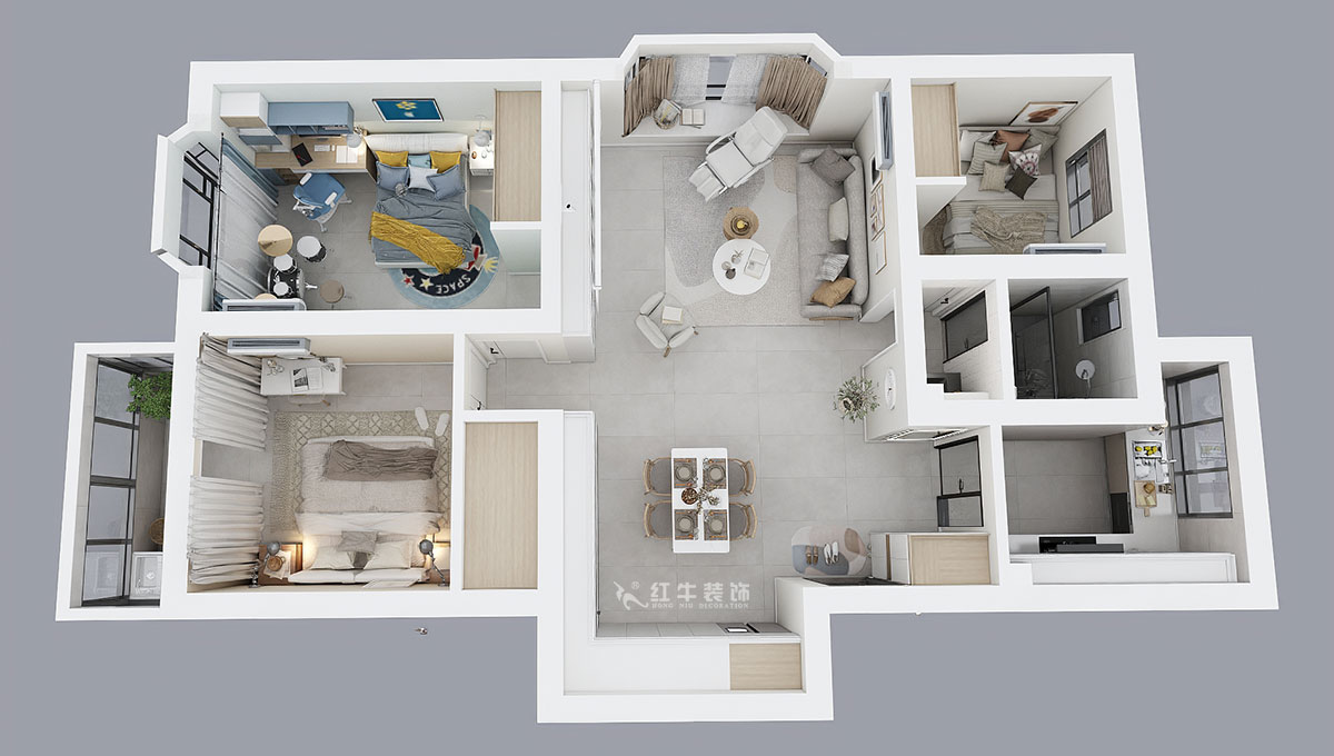 魏明花｜東寶花園12-402-96㎡-現(xiàn)代簡(jiǎn)約風(fēng)格｜3室2廳1衛(wèi)｜二手房裝修｜定制家￥161200｜全包12